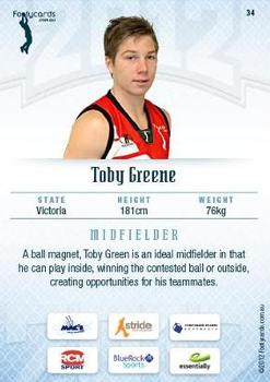 2012 Footy AFL Draft Prospects #34 Toby Greene Back